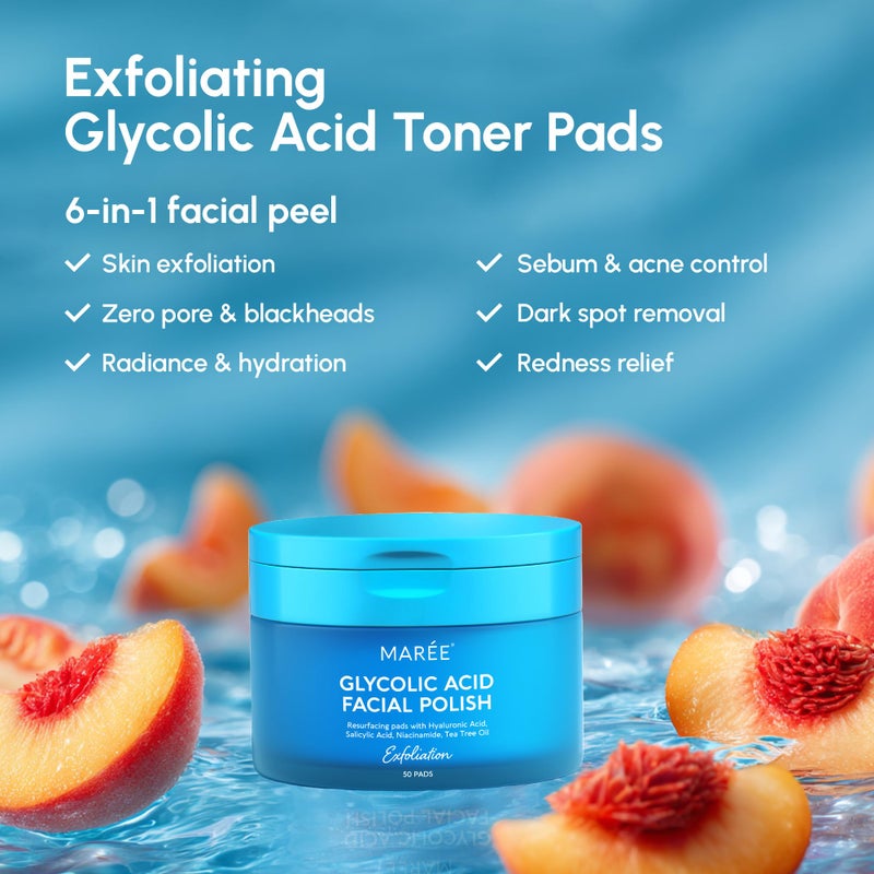 MAREE Glycolic Acid Pads - Toner Pads for Face Cleansing - Exfoliating Pad with Tea Tree Oil, Salicylic Acid & Vitamins E, B3, B5 - Acne Clearing, Skin Pore Resurfacing & Radiance Device - 50 Count - Image 3